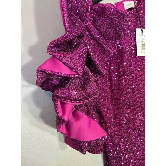 ONE33 Social Magenta Sequin Cocktail Dress Ruffle Detail Party Evening Formal - Picture 7 of 8